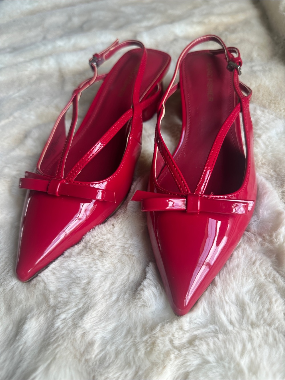 Marc Fisher Laily Block Heel Slingback Pumps in dark red patent color Sz 7.5